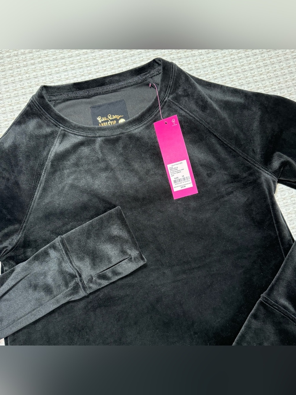 Lilly Pulitzer Luxletic Top Womens Xsmall Black Velour Long Sleeve Pullover New